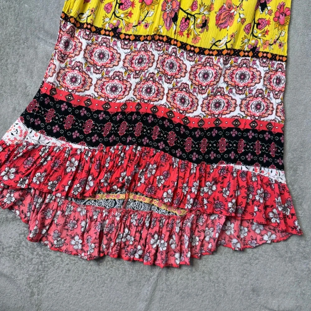 BOHO Patchwork Tiered High Low Maxi Skirt Floral Ruffle Peasant Gypsy Size XS